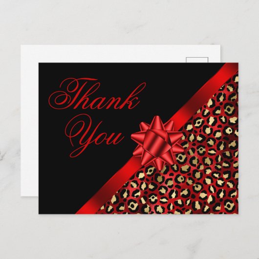 Gouden Zwarte en Rode Luipaard Folie Lint Boog Cad Briefkaart (Voorkant / Achterkant)