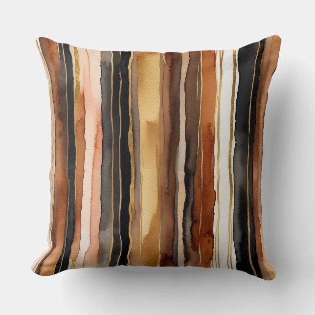 Gouden zwarte en roest abstracte strepen kussen (Voorkant)