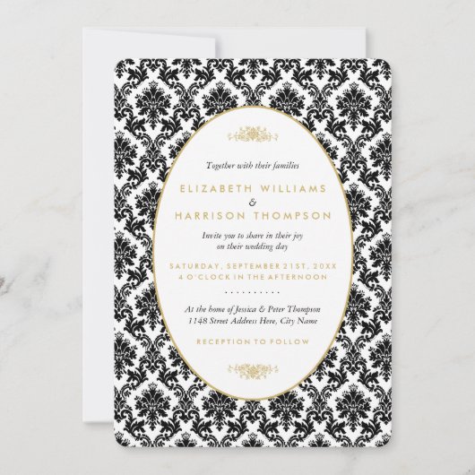  gouden, zwarte en witte ddkleurig huwelijk kaart (Voorkant)