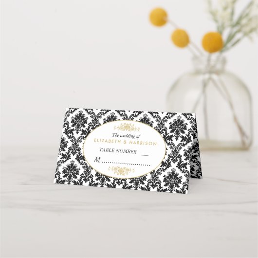  gouden, zwarte en witte ddkleurig huwelijk plaatskaartje (Voorkant)