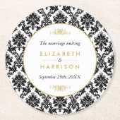  gouden, zwarte en witte ddkleurig huwelijk ronde kartonnen onderzetter (Voorkant)