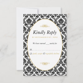 gouden, zwarte en witte ddkleurig huwelijk RSVP kaartje