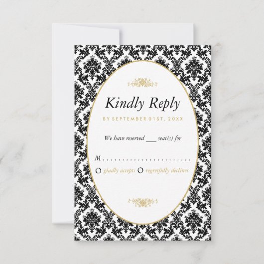  gouden, zwarte en witte ddkleurig huwelijk RSVP kaartje (Voorkant)