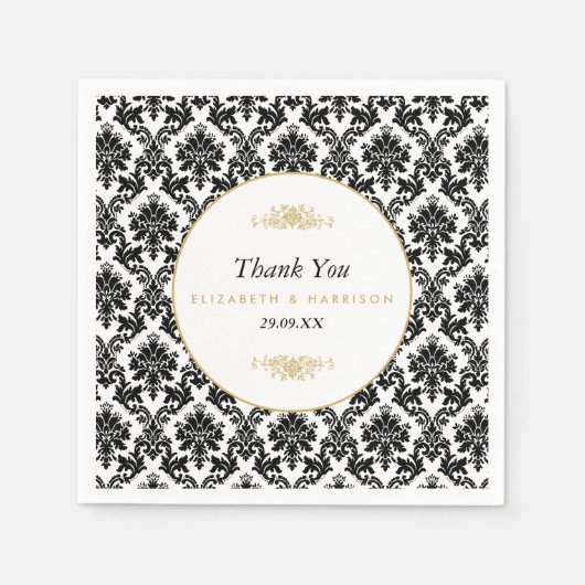  gouden, zwarte en witte ddkleurig huwelijk servet (Voorkant)