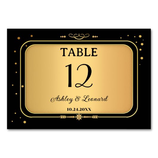 Gouden Zwarte Feestelijke Confetti Bruiloft Kaart (Achterkant)