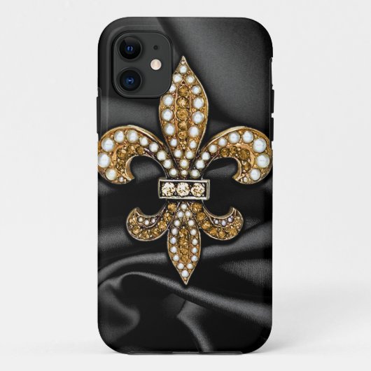 Gouden Zwarte Fleur De Lis Satijnen Sieraad Case-Mate iPhone Case (Achterkant)