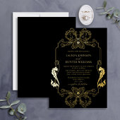  gouden zwarte Floral Line Art Monogram Weddenscha Folie Uitnodiging