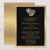 Gouden Zwarte Formele Traditionele Joodse Trouw Ui Kaart (Voorkant / Achterkant)