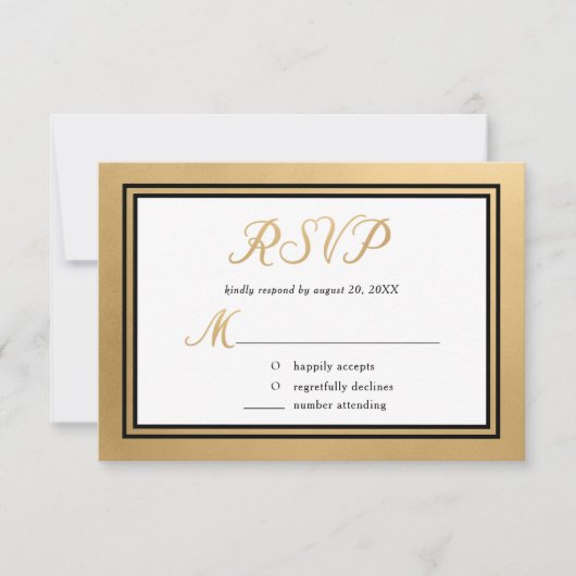 Gouden Zwarte Formele Trouwdag RSVP Kaartje (Voorkant)