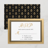 Gouden Zwarte Formele Trouwdag RSVP Kaartje (Voorkant / Achterkant)