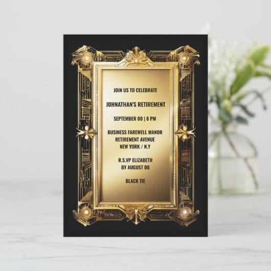Gouden zwarte foto pensioen afscheid art deco kaart (Staand voorkant)