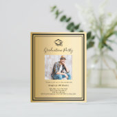 Gouden zwarte fotohoed Afstudeerfeest uitnodiging (Staand voorkant)