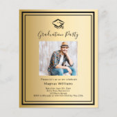 Gouden zwarte fotohoed Afstudeerfeest uitnodiging (Voorkant)
