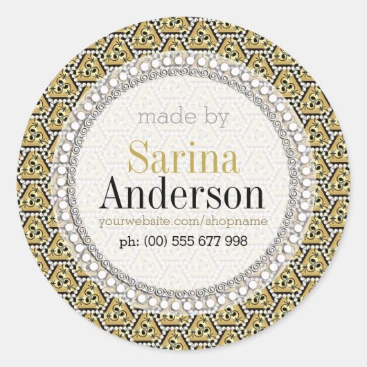 Gouden Zwarte Geometrisch Patroon Gemaakt Door Lab Ronde Sticker (Voorkant)