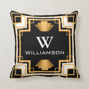 Gouden & Zwarte Geometrisch van de vintage jaren Kussen