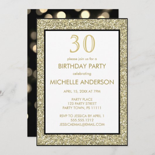 Gouden Zwarte Glamour Verjaardagsfeest Kaart (Voorkant / Achterkant)