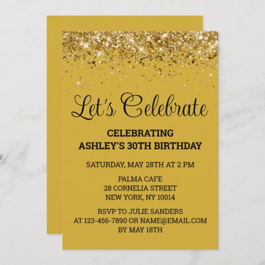 Gouden Zwarte Glitter 30e Verjaardag Laten we vier Kaart (Voorkant / Achterkant)