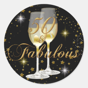 Gouden Zwarte Glitter 50 & Fantastische Verjaardag Ronde Sticker