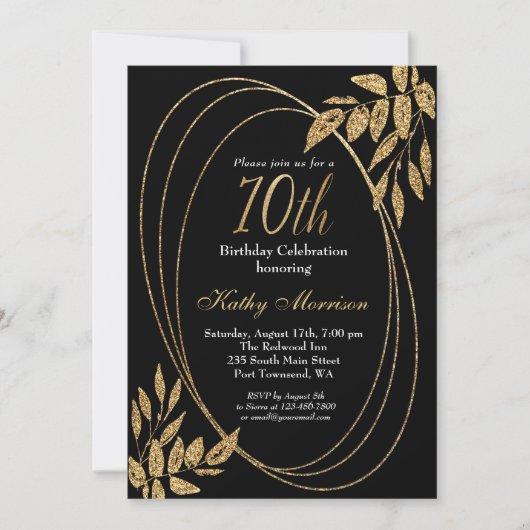 Gouden zwarte glitter 70e verjaardag kaart (Voorkant)