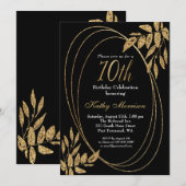 Gouden zwarte glitter 70e verjaardag kaart (Voorkant / Achterkant)