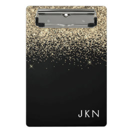 Gouden Zwarte Glitter Meisjesachtige Monogram Begi Mini Klembord