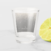 Gouden Zwarte Glitter Script Monogram Glamoureuze  Shot Glas (Achterkant)