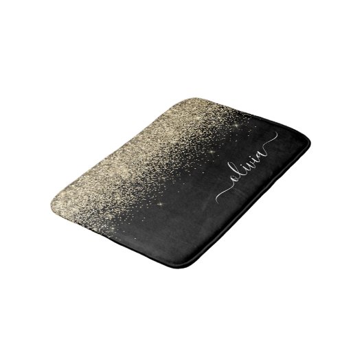 Gouden Zwarte Glitter Script Monogram Meisjesachti Badmat (Gekanteld)