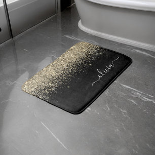 Gouden Zwarte Glitter Script Monogram Meisjesnaam Badmat