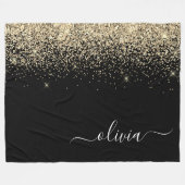 Gouden Zwarte Glitter Script Monogram Meisjesnaam Fleece Deken (Voorkant (Horizontaal))