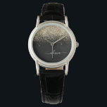 Gouden Zwarte Glitter Script Monogram Meisjesnaam Horloge<br><div class="desc">Zwart en gouden glinster glitter script monogram naam horloge. Dit is het perfecte afstudeer-,  verjaardags-,  trouw-,  bruidsbeurtenis-,  jubileum-,  baby shower- of vrijgezellenfeest cadeau voor iemand die houdt van glamour luxe en chic stijl.</div>