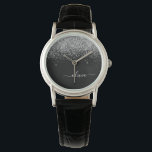 Gouden Zwarte Glitter Script Monogram Meisjesnaam Horloge<br><div class="desc">Zwarte en Zilveren Glitter Script Monogram Naam Horloge. Dit is het perfecte afstudeercadeau,  verjaardagscadeau,  trouwcadeau,  bruidsjonker cadeau,  jubileumcadeau,  babyshowercadeau of vrijgezellenfeest cadeau voor iemand die van glamour luxe en chic stijlen houdt.</div>
