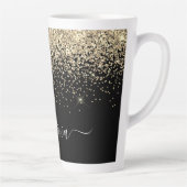 Gouden Zwarte Glitter Script Monogram Meisjesnaam Latte Mok (Rechts)