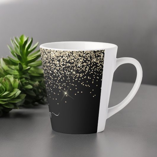 Gouden Zwarte Glitter Script Monogram Meisjesnaam Latte Mok