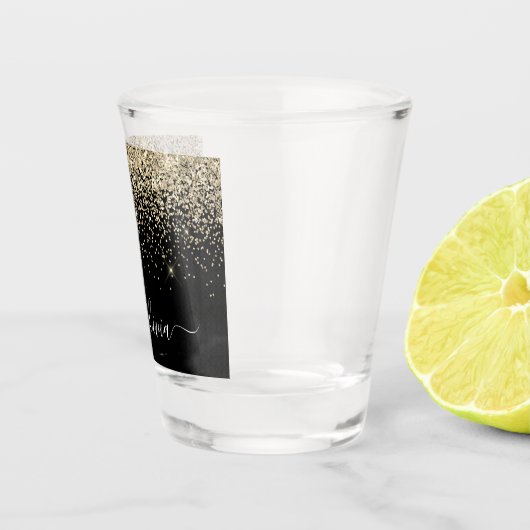 Gouden Zwarte Glitter Script Monogram Meisjesnaam Shot Glas (Rechts)