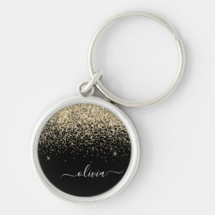 Gouden Zwarte Glitter Script Monogram Meisjesnaam Sleutelhanger