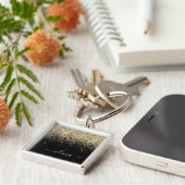 Gouden Zwarte Glitter Script Monogram Meisjesnaam Sleutelhanger (Zijkant)