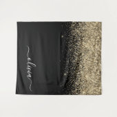Gouden Zwarte Glitter Script Monogram Meisjesnaam Wandkleed (Voorkant (horizontaal))