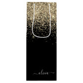 Gouden Zwarte Glitter Script Monogram Meisjesnaam Wijn Cadeautas (Voorkant)