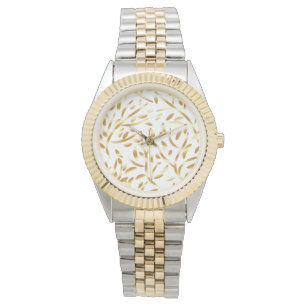 Gouden zwarte gradiënt laat botanische bloemen pat horloge