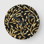 Gouden zwarte gradiënt laat botanische bloemen pat ronde klok (Voorkant)