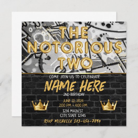 Gouden Zwarte Graffiti Kroon Notorious TWO Birthda Kaart (Voorkant / Achterkant)