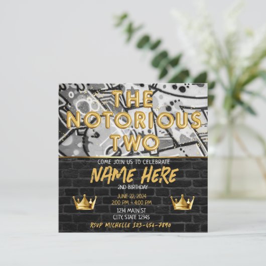 Gouden Zwarte Graffiti Kroon Notorious TWO Birthda Kaart (Staand voorkant)