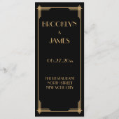 Gouden Zwarte Great Gatsby Art Deco Trouwmenu Menu (Achterkant)