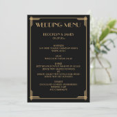 Gouden Zwarte Great Gatsby Art Deco Trouwmenu Menu (Staand voorkant)