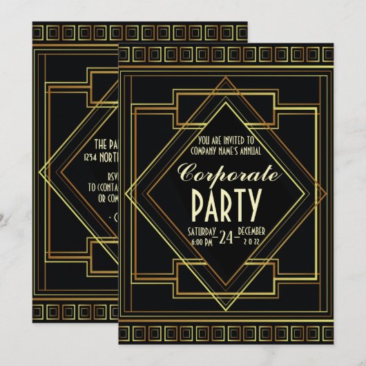 gouden zwarte grote gatsby Corporate Holiday Party Kaart (Voorkant / Achterkant)