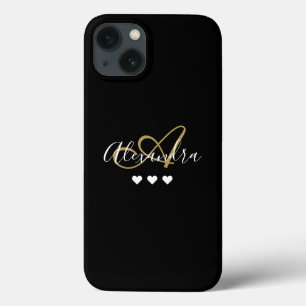 Gouden Zwarte Hart Script Naam Monogram Case-Mate iPhone Case