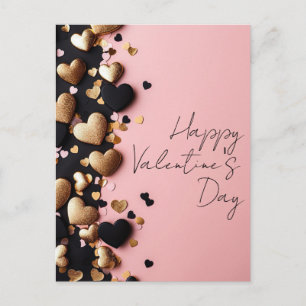 Gouden & zwarte harten op roze grond Valentijns's Briefkaart