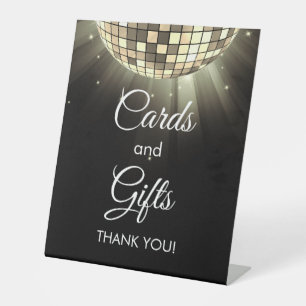 Gouden zwarte Kaarten en geschenken 70's Disco Bal Reclamebord Met Voetstuk