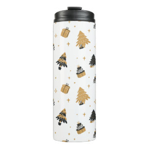 Gouden Zwarte Kerstbomen Patroon Thermosbeker