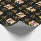 Gouden Zwarte Kerstboom Aangepaste Foto Sentiment Cadeaupapier (Hoek)